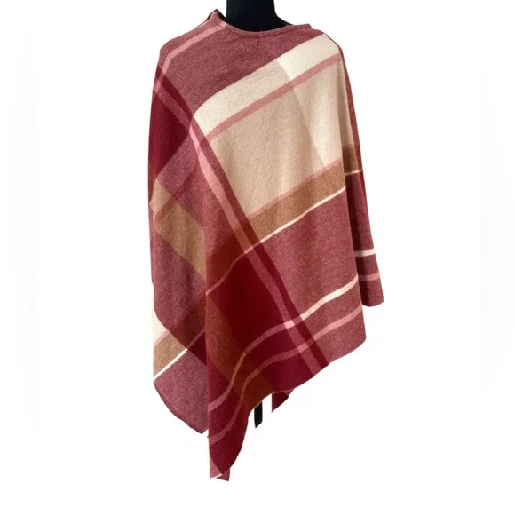 SIMPLY NOELLE ~ Women’s Red/White/Pink plaid button up cape scarf OS - Picture 8 of 10